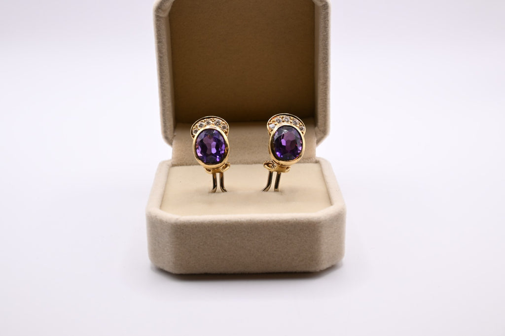 18k Gold vintage earrings Diamonds, Amethyst, Stunning, impressive, w/ appraisal