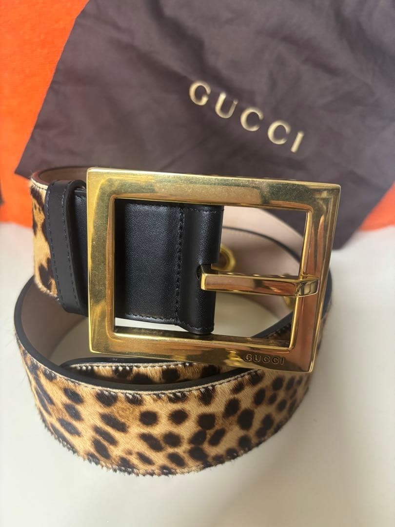 Gucci Belt Leopard Calf Fur Leather Vintage Rare Deadstock Not Used