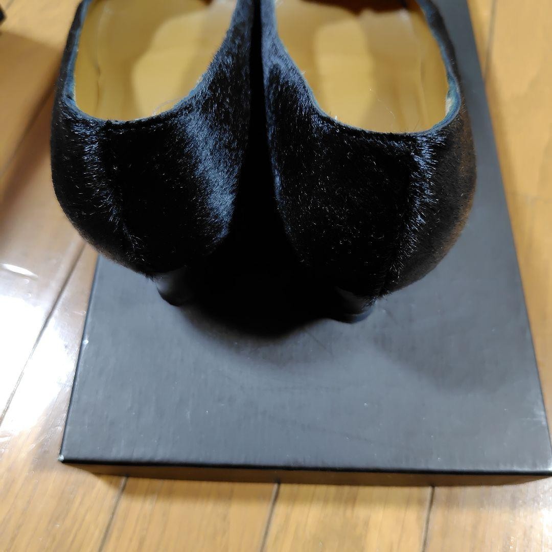 Rare GUCCI Black Fur Square Toe High Heels with Ribbon Belt Size 36C