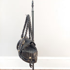 Francesco Biasia Medium Black Leather Shoulder Bag with Braided Top and Double Handles