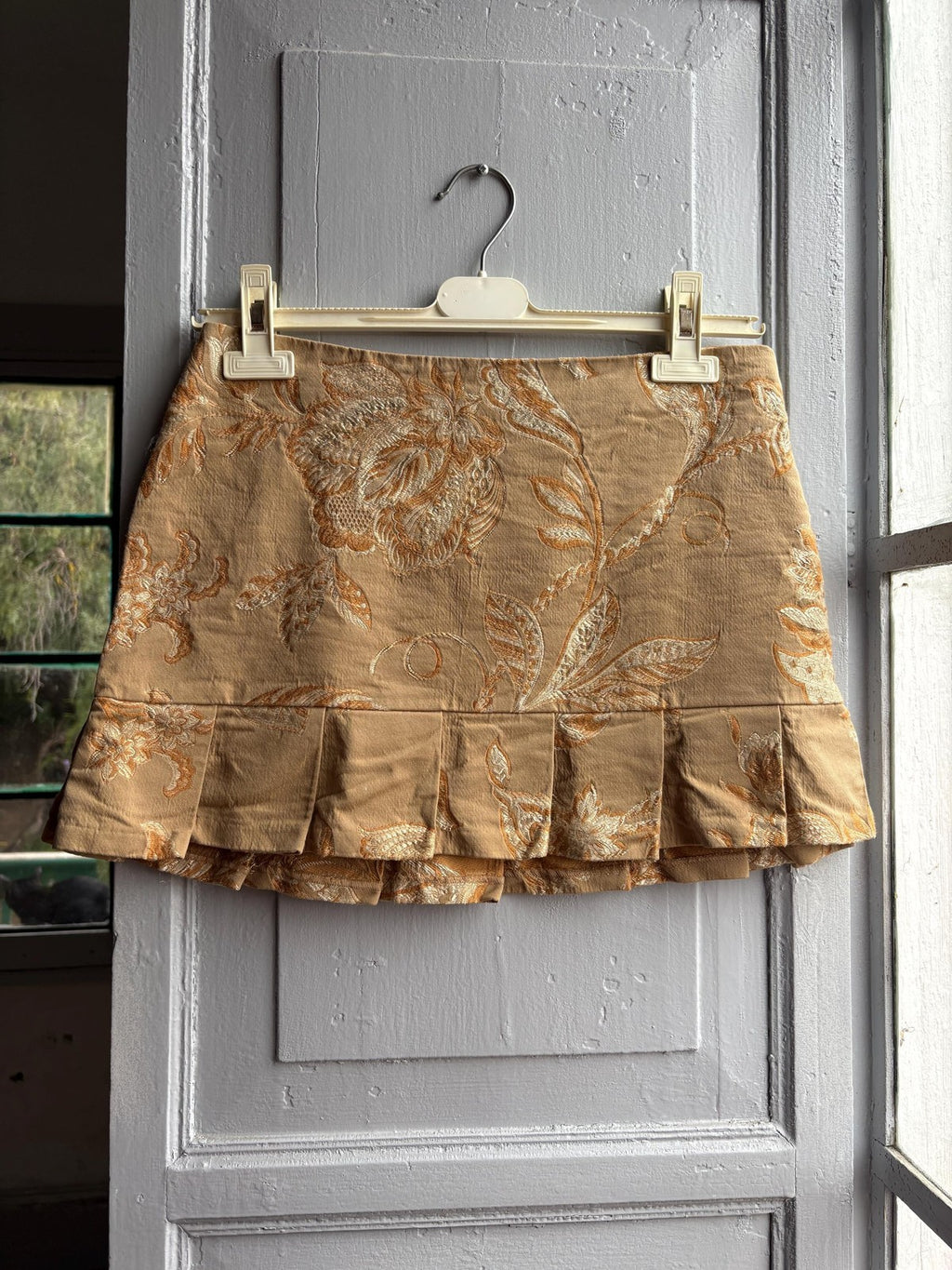Y2K Brocade Two Piece Set Gold Floral Corset Top and Mini Skirt