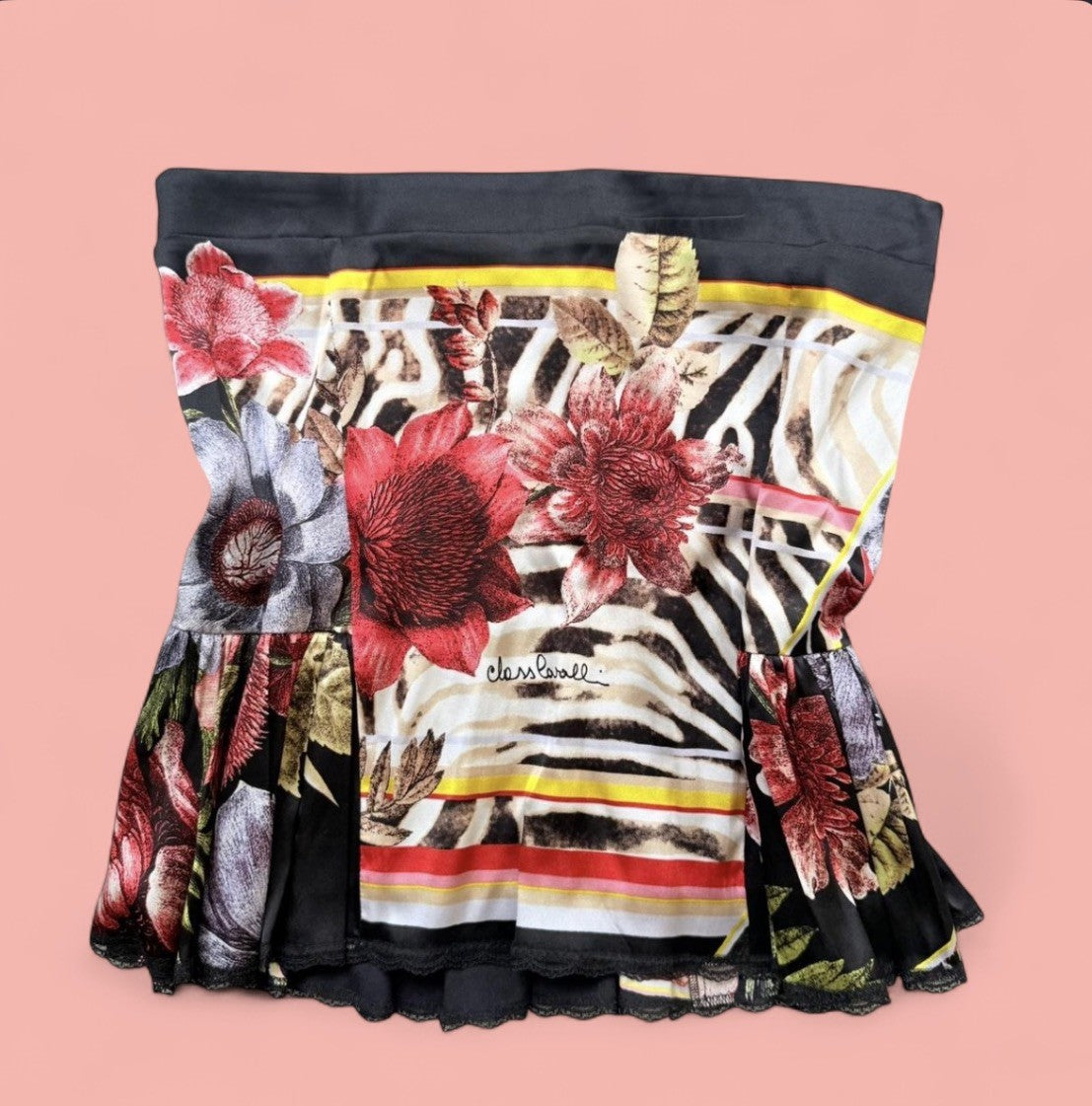Roberto Cavalli SS03 Patchwork Zebra and Florals Top and Skirt Set Small