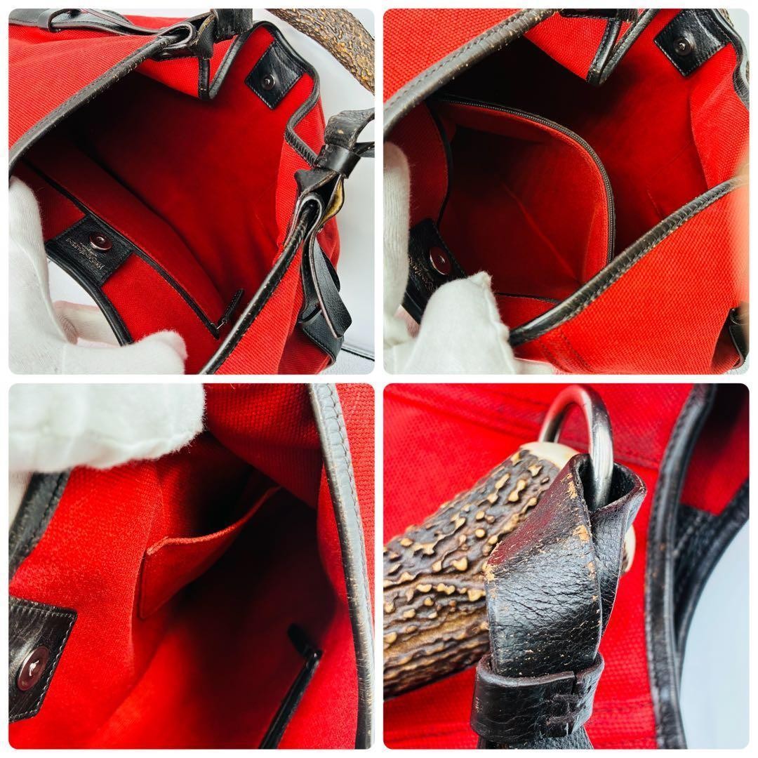 Authentic Yves Saint Laurent rivegauche Mombasa shoulder bag canvas red rare