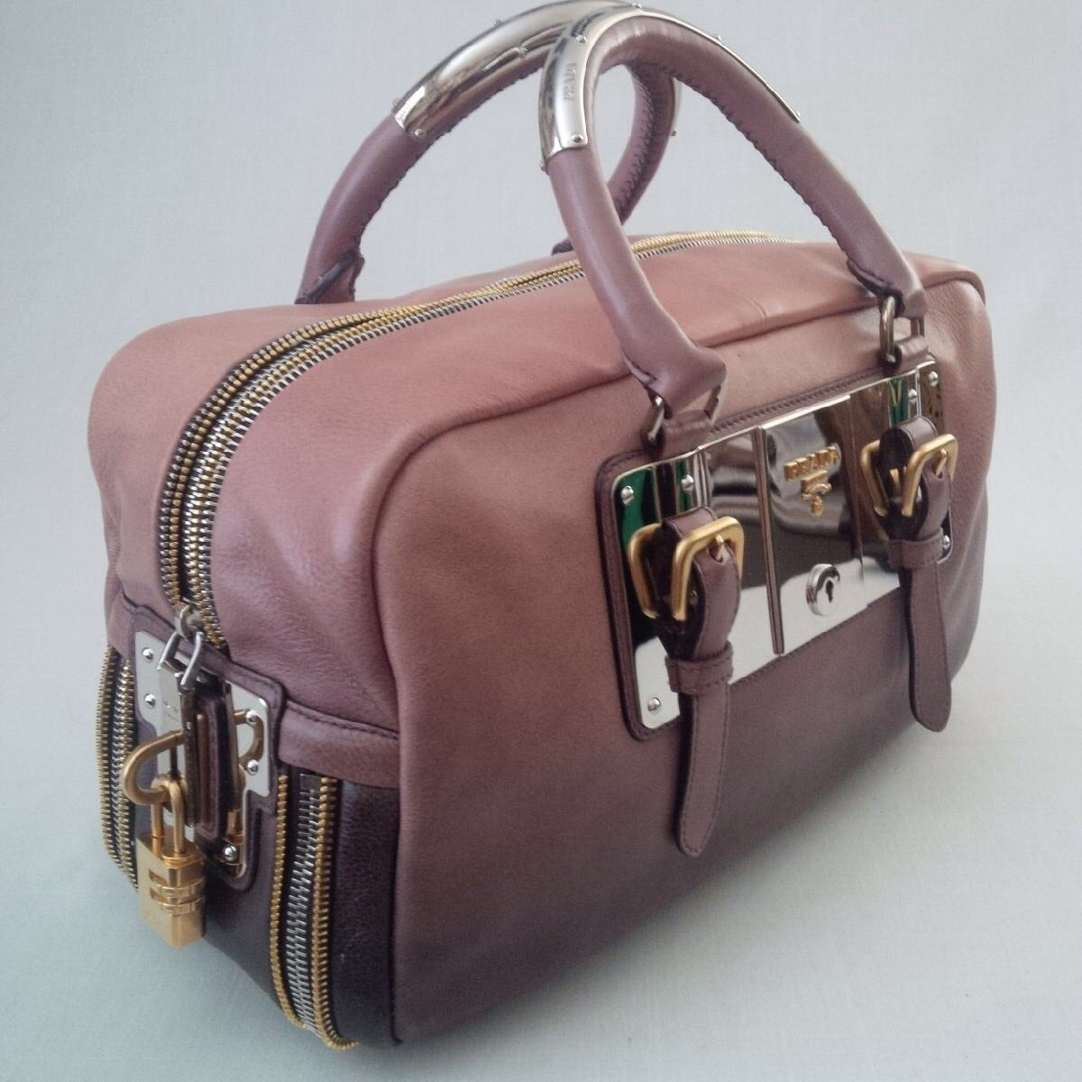 Prada Bauletto Leather Handbag Ardesia Nudo