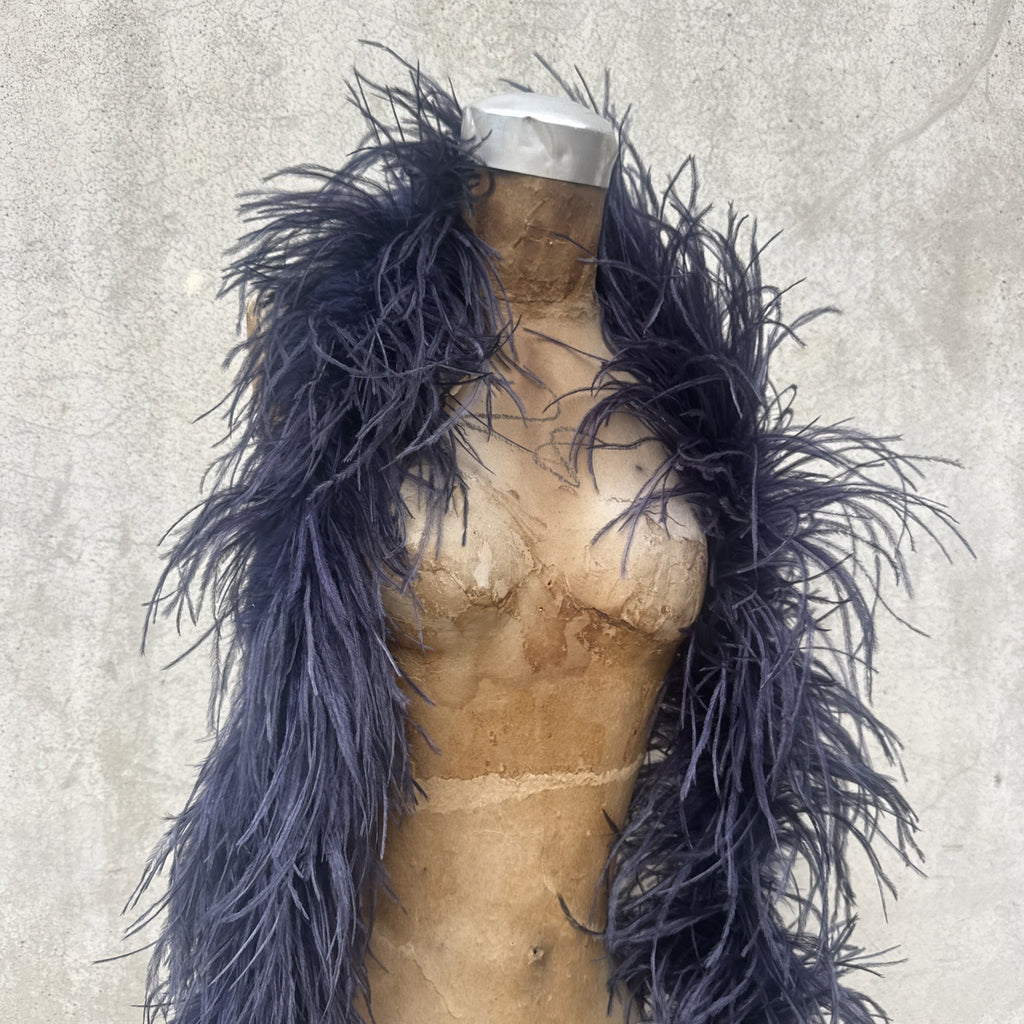 Vintage 1930s Navy Ostrich Feather Boa Scarf Shawl Old Hollywood Dress Accent