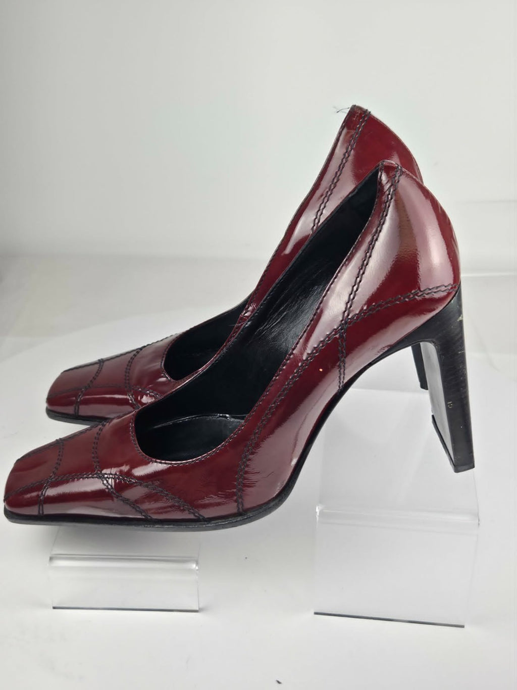 Vintage Casadei Red Patent Leather Block Heel Square Toe Pumps - Size 9
