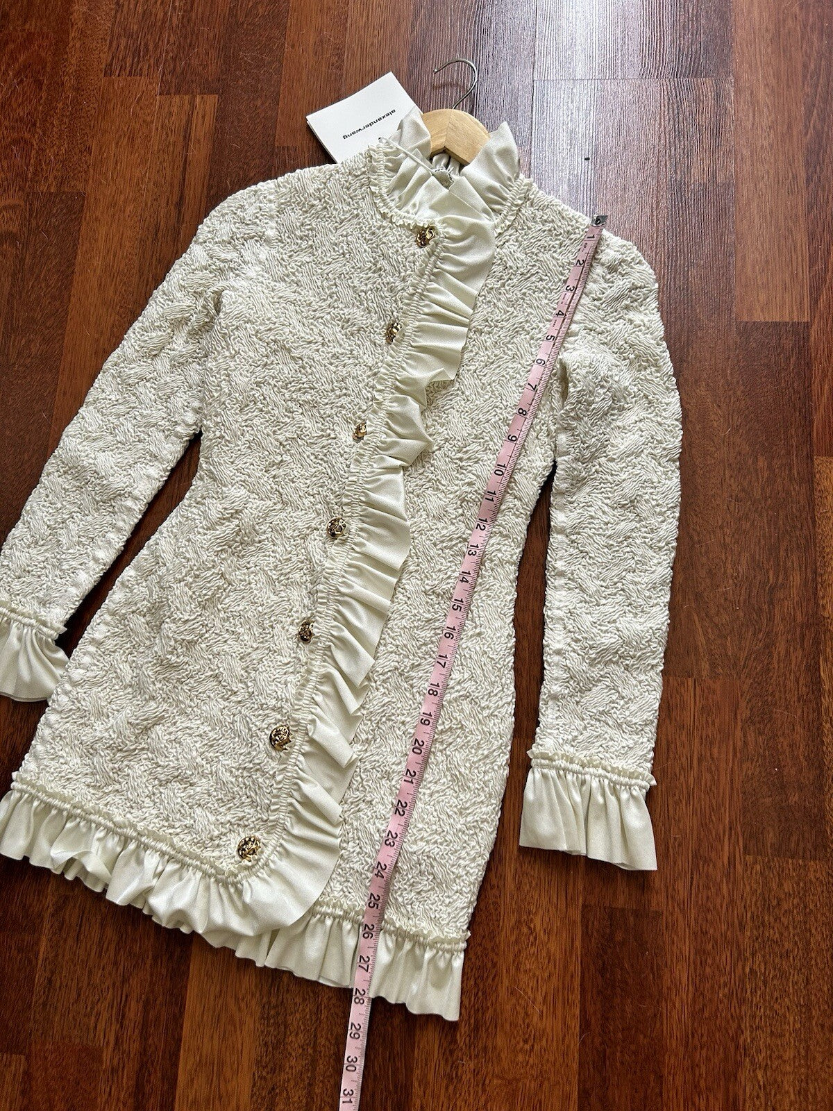 Alexander Wang Smocked Ruffle Long Jacket Dress S In Vintage White