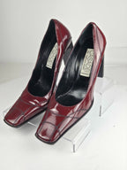 Vintage Casadei Red Patent Leather Block Heel Square Toe Pumps - Size 9