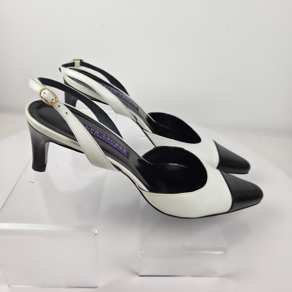 Ralph Lauren Collection Y2K Black and White Cap Toe Slingback Pumps Size 5.5B