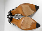 Casadei Black White Animal Print Canvas High Heel Pumps Italy 6 M