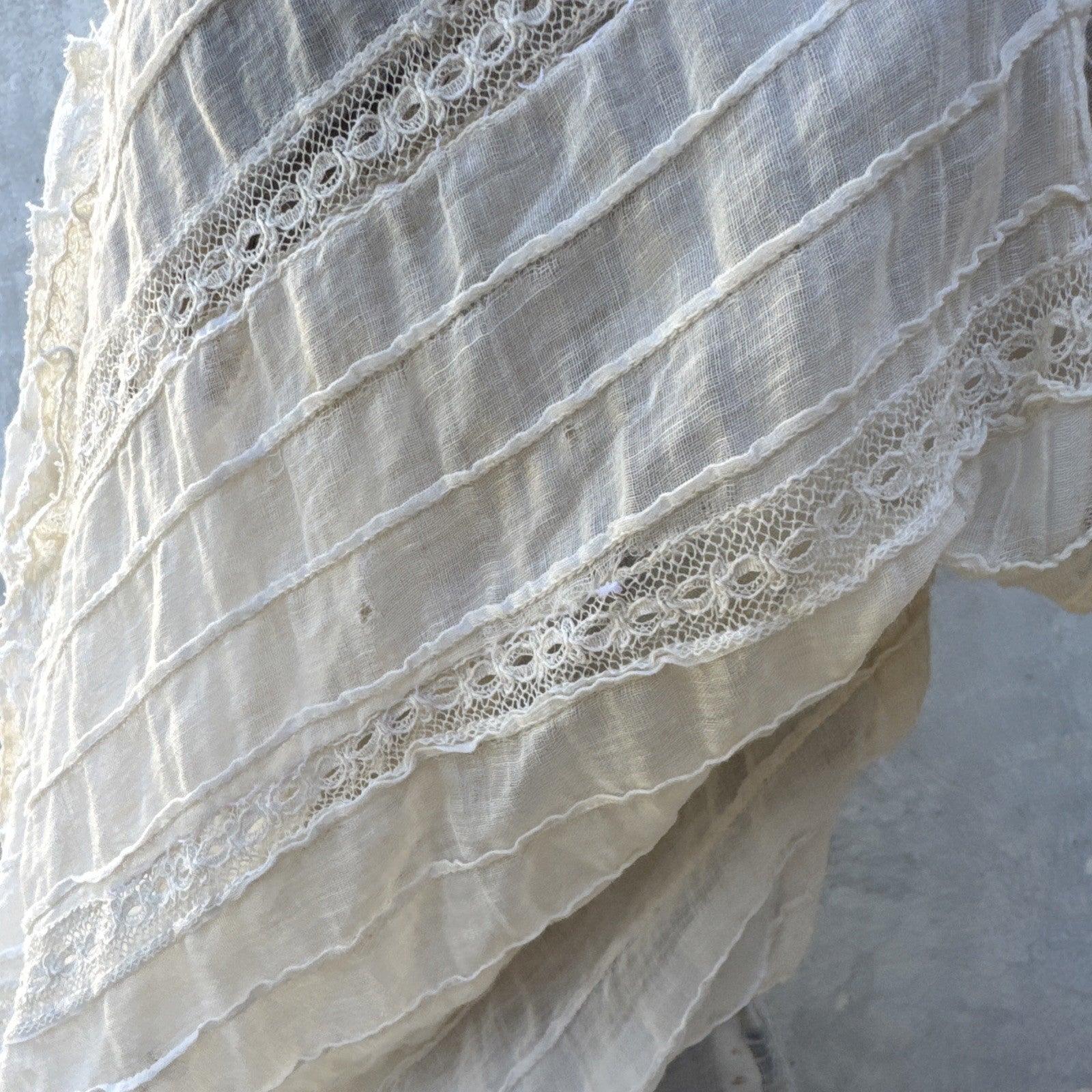 Antique Edwardian Bodice Bell Sleeve Pin Tucks Lace  Dress Blouse Top Vintage