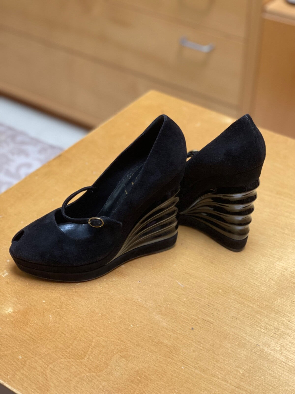 YSL Suede Platform Shoes Black Size 40