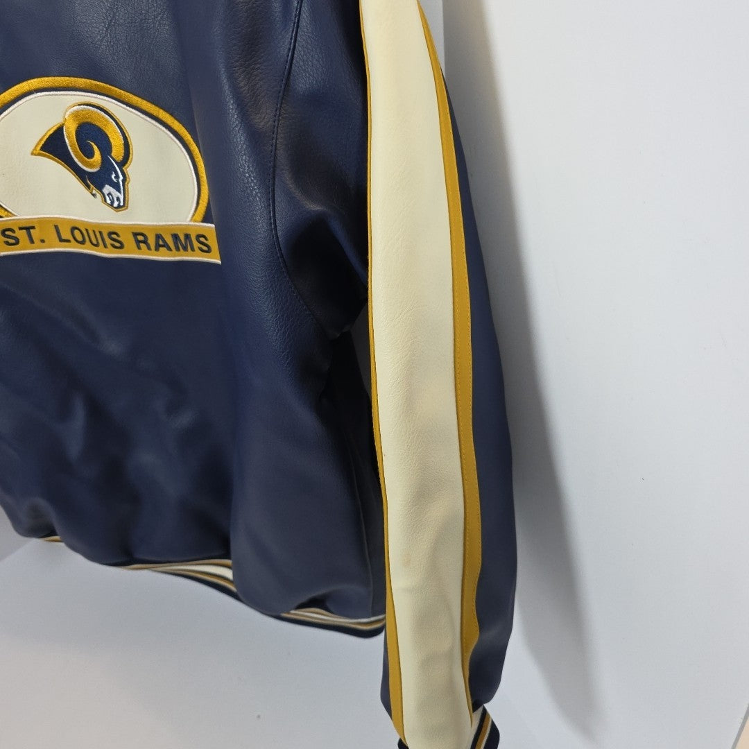 NFL St. Louis Rams Leather Bomber Jacket Kids L Vintage
