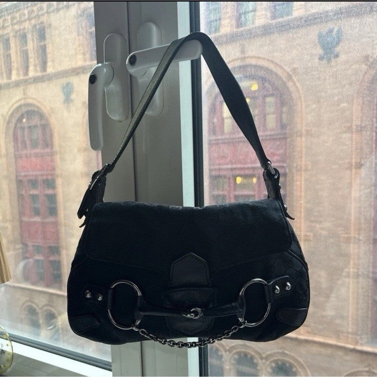 Black Gucci shoulder bag 2003 Tom Ford horsebit detail