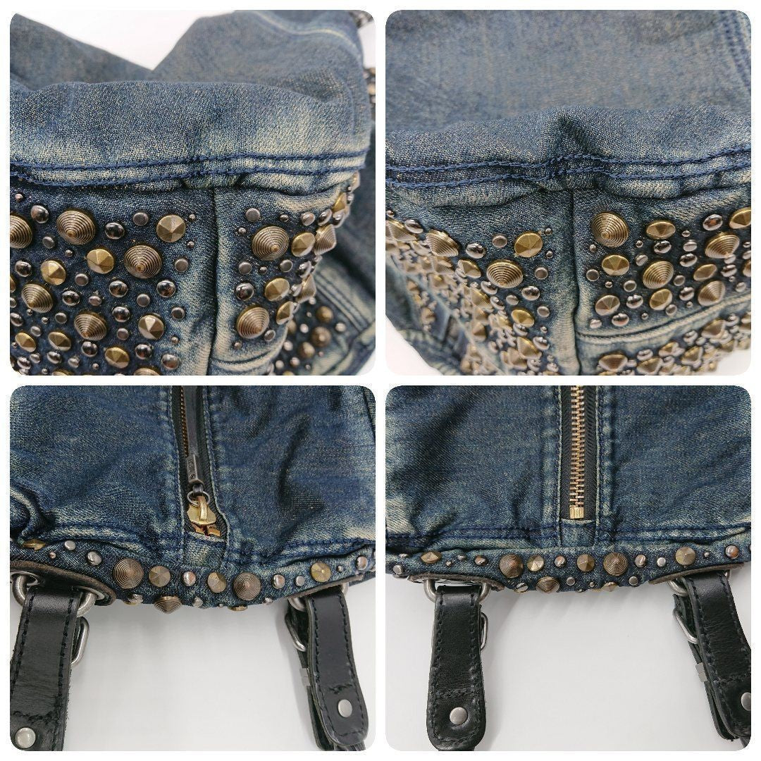 Diesel Divina Studded Denim Tote Bag Blue Red Y2K