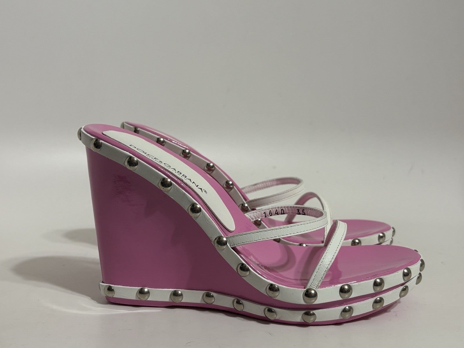 Vtg Dolce & Gabbana Pink Lucite Wedge Sandal Heels 35