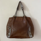 Anna Sui Brown Pewter Studded Leather Chain Tote Bag