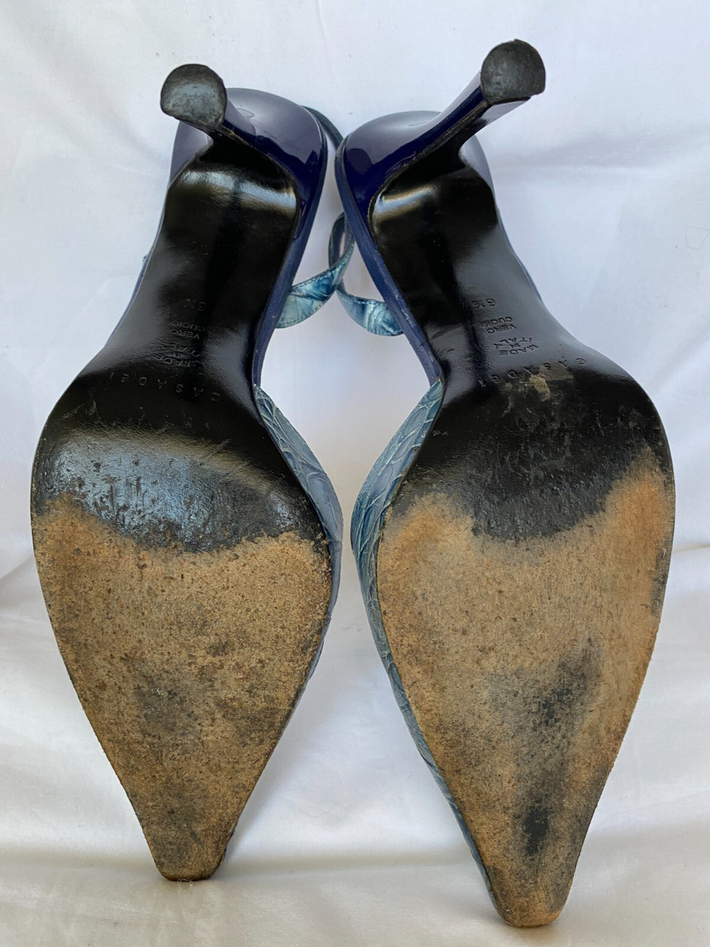 Casadei Blue Crocodile Embossed Leather Slingback Heel Size 6.5