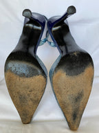Casadei Blue Crocodile Embossed Leather Slingback Heel Size 6.5