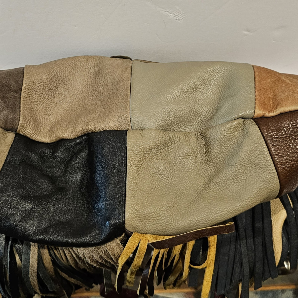 Vintage Leather Patchwork Fringe Hobo Bag