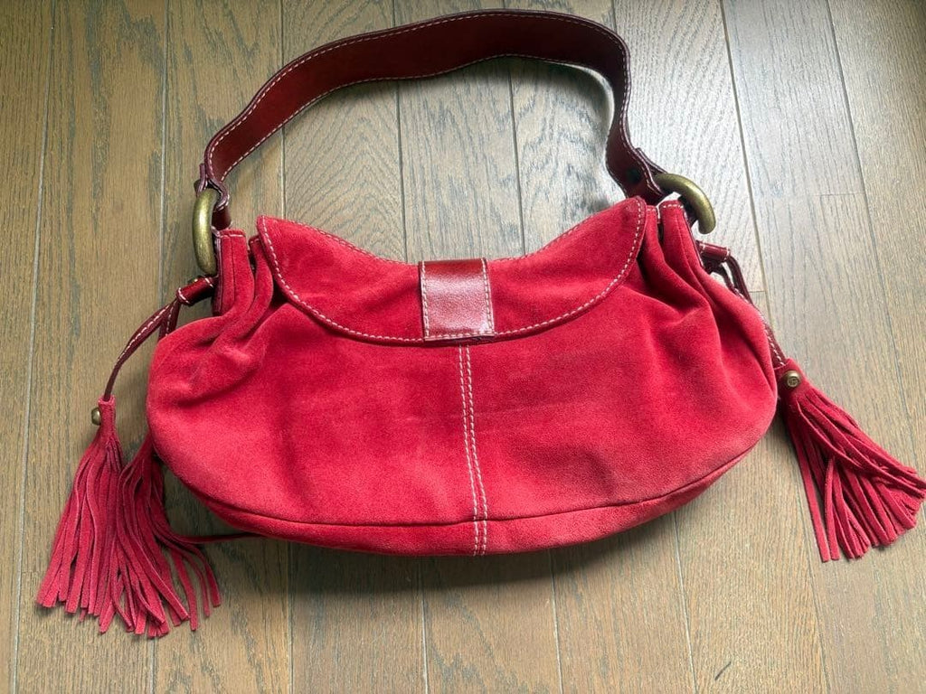 Francesco Biasia Red Suede Shoulder Hobo Bag