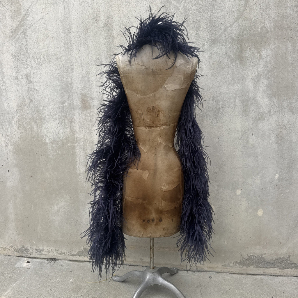 Vintage 1930s Navy Ostrich Feather Boa Scarf Shawl Old Hollywood Dress Accent