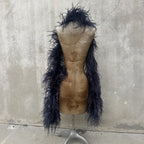 Vintage 1930s Navy Ostrich Feather Boa Scarf Shawl Old Hollywood Dress Accent
