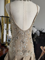 Sue Wong Champagne Silk Hand Beaded Cocktail Dress Size 4