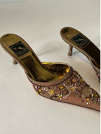 vintage beaded kitten heel mules size US 7.5, great condition