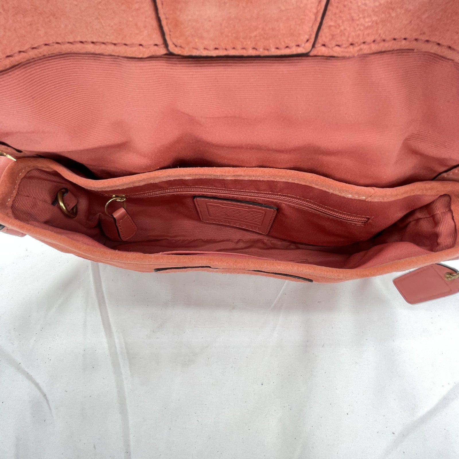 Vintage Coach Y2K Demi Soho Flap Shoulder Bag Suede 8A18 Salmon Pink Pre-Owned