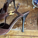 Vintage Gucci Brown Suede Heels with Gold Hardware Tom Ford 1990s Era