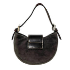 FENDI Vintage FF Logo Micro Croissant Suede Mini Bag Pochette Gray Brown Silver