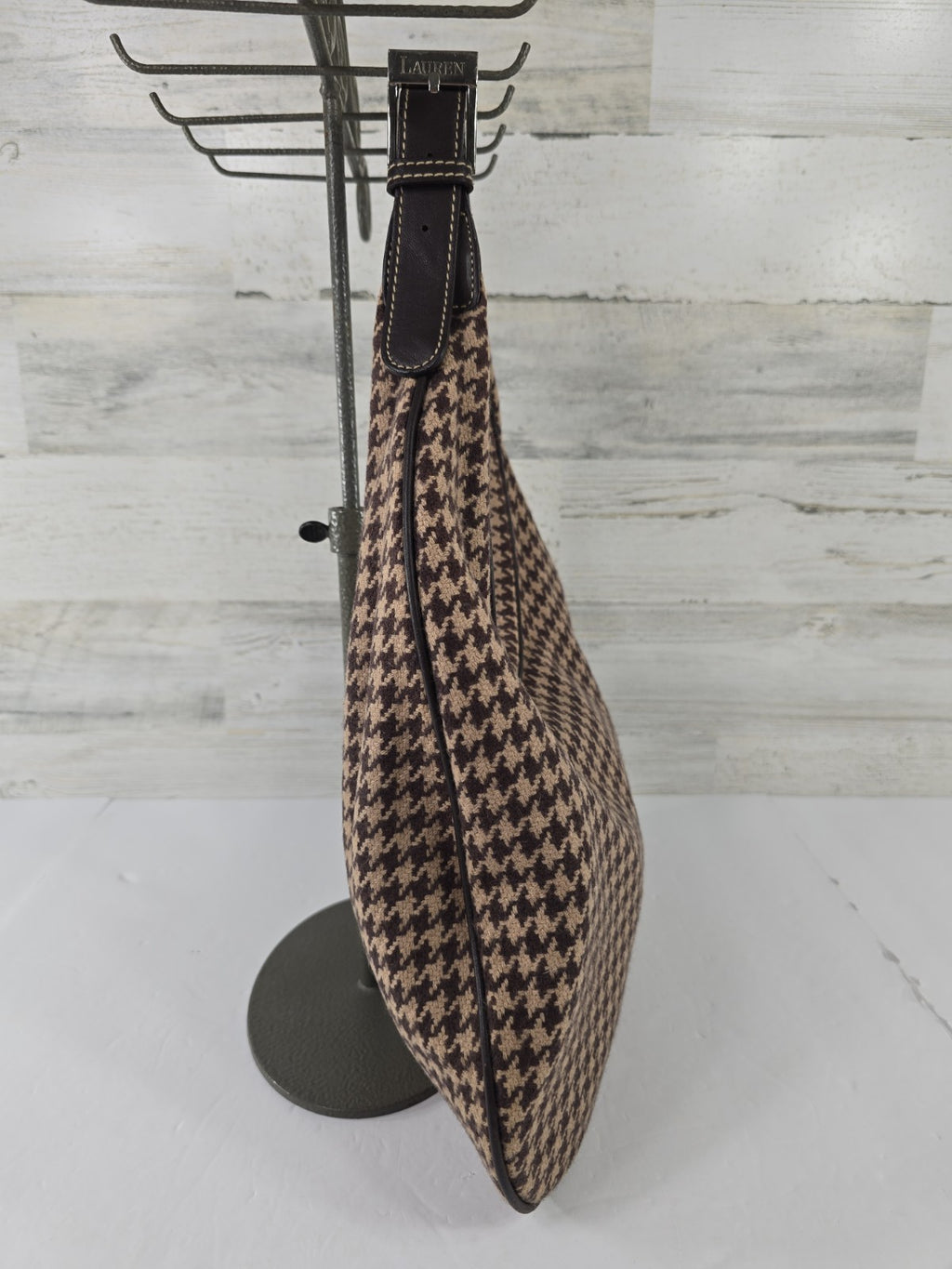 Lauren Ralph Lauren Brown Houndstooth Wool Blend Shoulder Bag Y2K