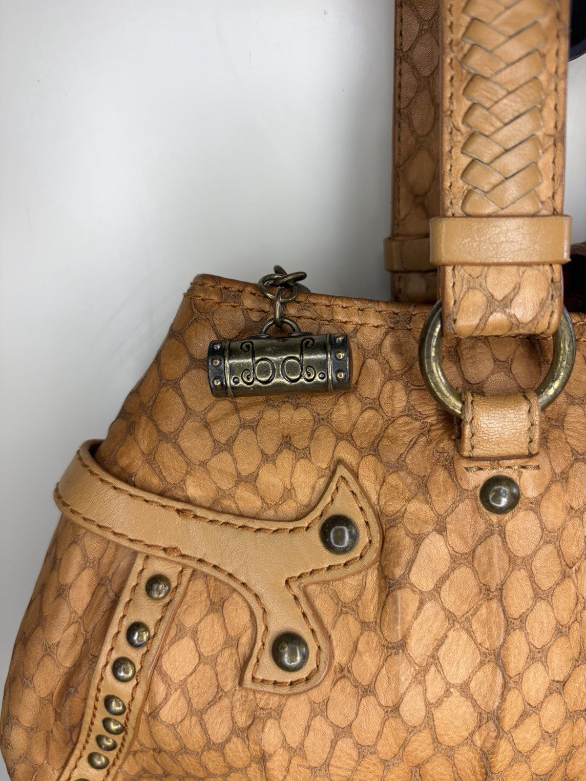 Babeed Brown Leather Snake Print Shoulder Bag