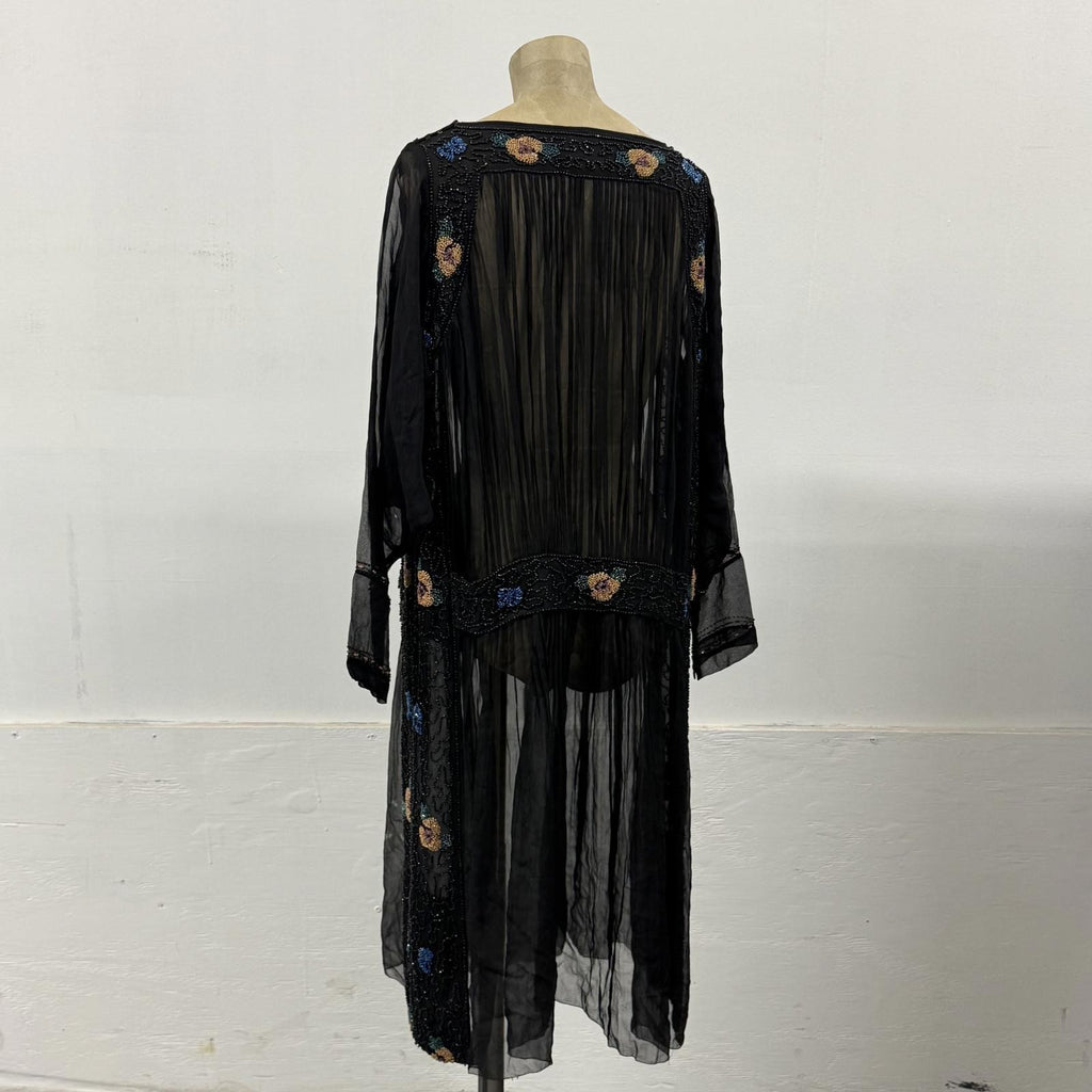 Pristine Vintage Antique 20s Beaded Black Silk Flapper Dress