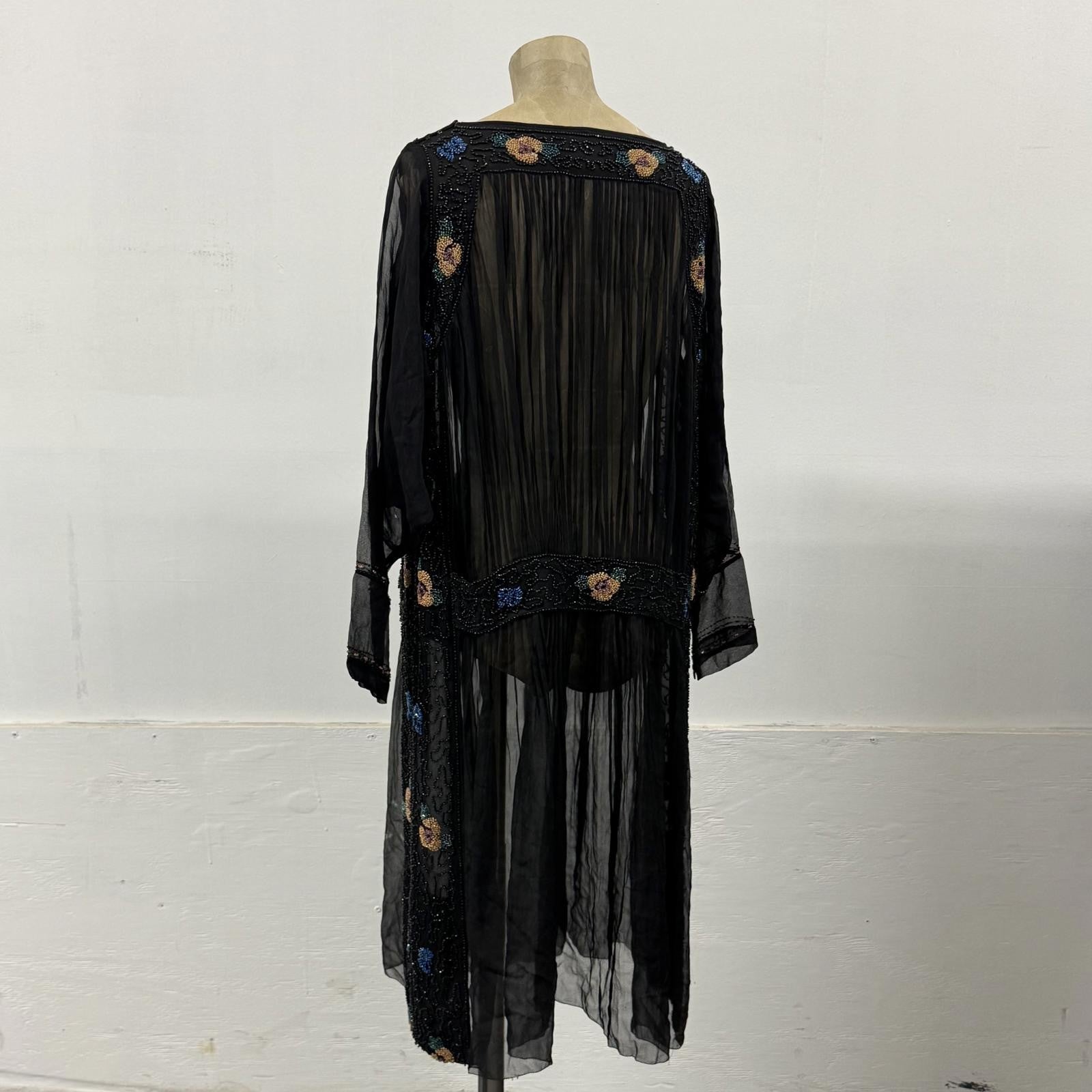 Pristine Vintage Antique 20s Beaded Black Silk Flapper Dress