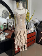 Sue Wong Champagne Silk Hand Beaded Cocktail Dress Size 4