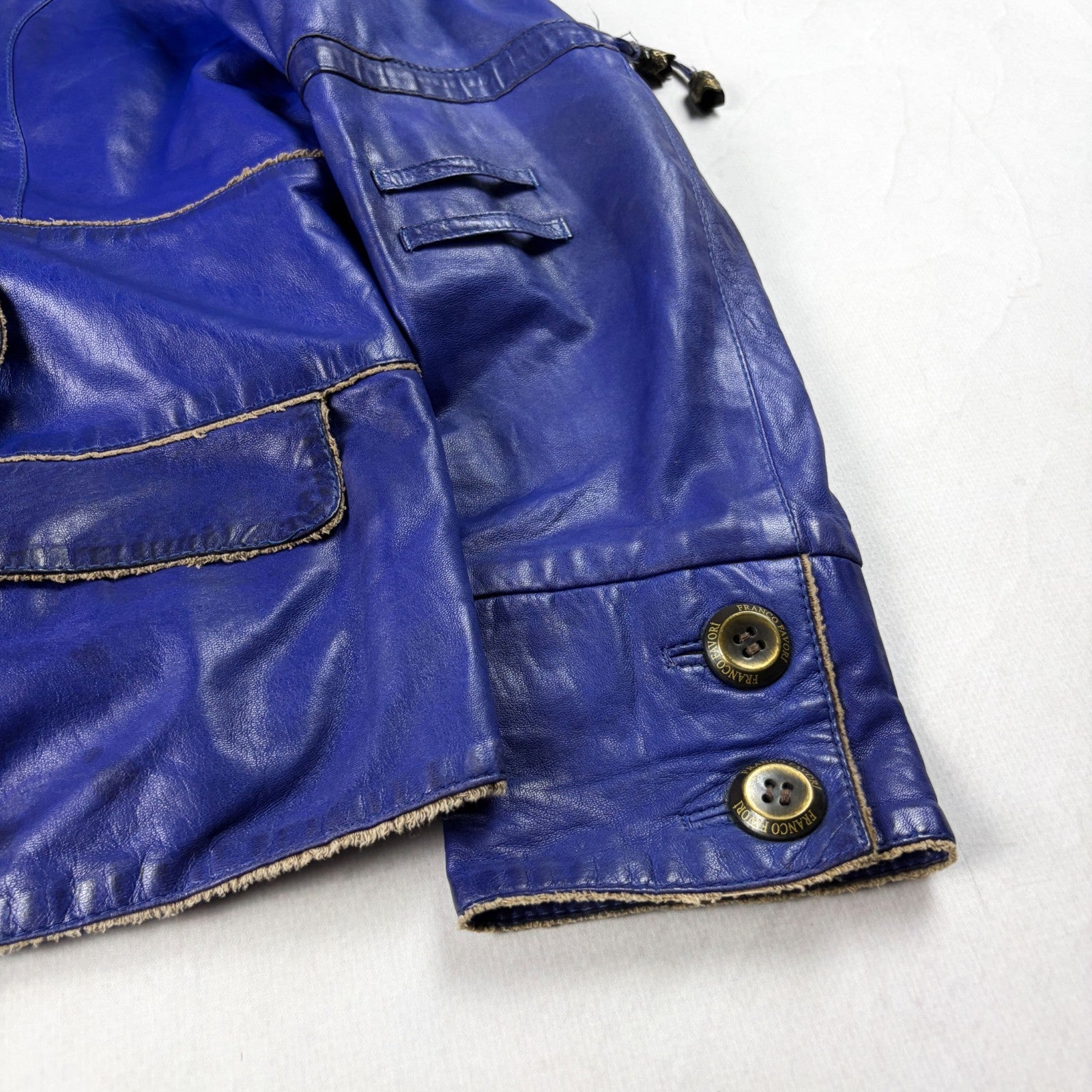 Franco Favori Vintage Real Leather Jacket Small Blue