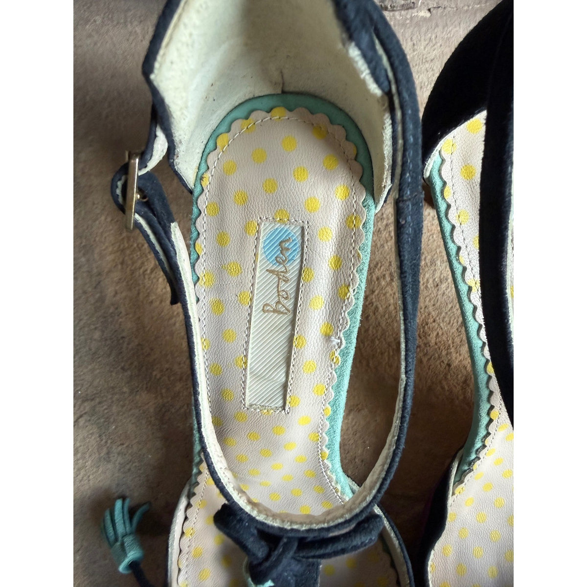 Boden Alice Suede T-Strap Tassel Pointed Toe Pumps Purple Navy Teal EU 37