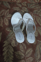Vintage X-Appeal Zaza Metallic Silver Rhinestone Chain Kitten Heels