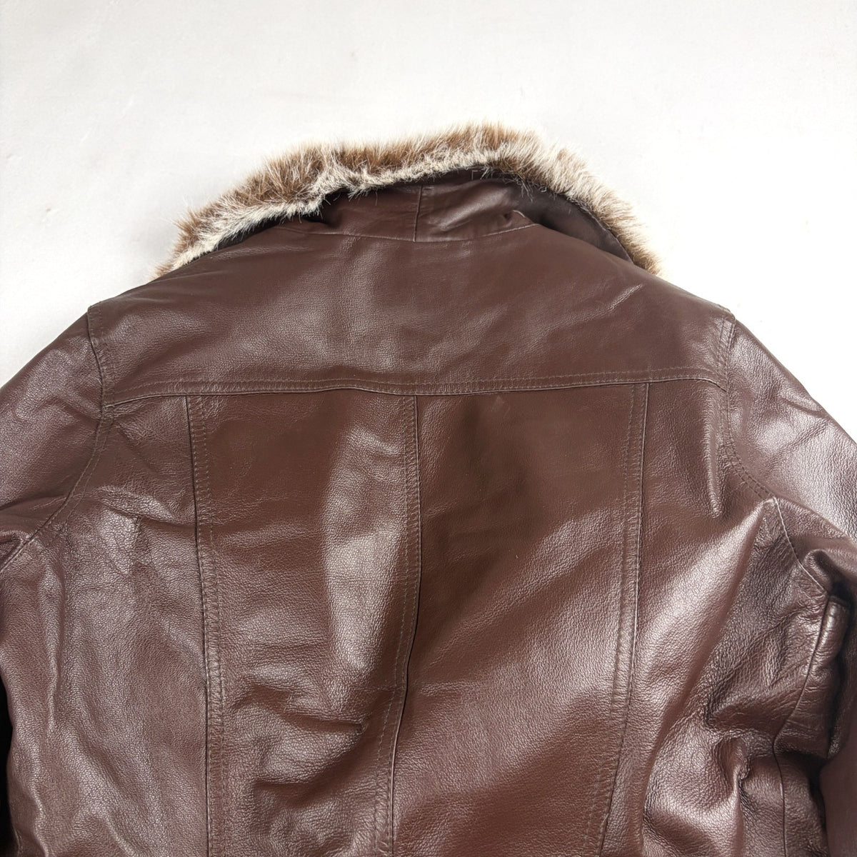 Together Real Leather Jacket Small Brown with Fur Trim