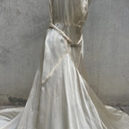 Vintage 1930s White Candlelight Silk Satin Gown Bias Cut Wedding Bridal Dress