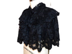 Vintage 1800's Victorian Gothic Black Lace Capelet w/ Beads  + Ruffle Size Small
