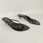 Prada | Auth Vintage Black Leather Gold Buckle Thong Kitten Heels (34.5)