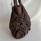 Diesel 2000s Brown Leather Shoulder Bag with Fringe Large