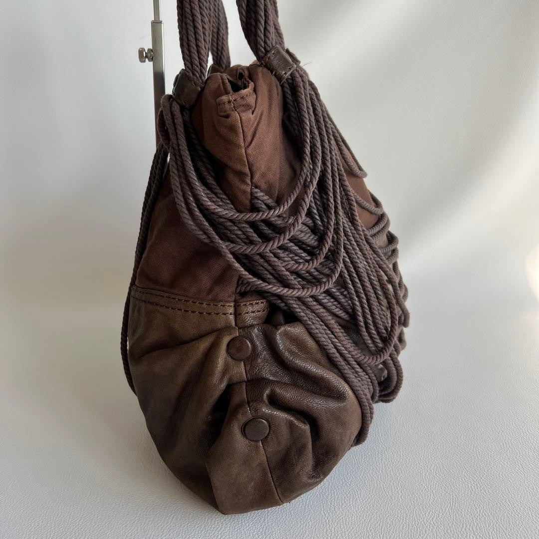Diesel 2000s Brown Leather Shoulder Bag with Fringe Large