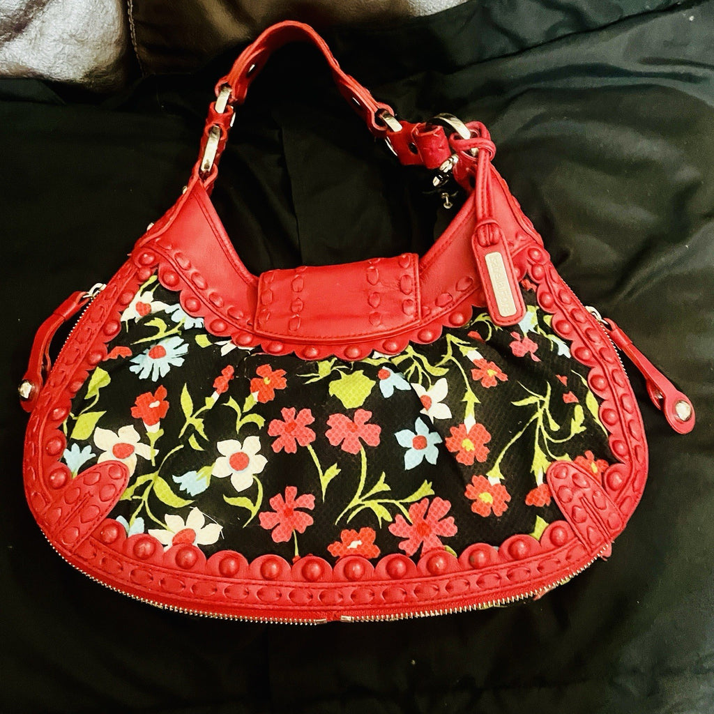 Isabella Fiore Red Floral Crescent Shoulder Bag