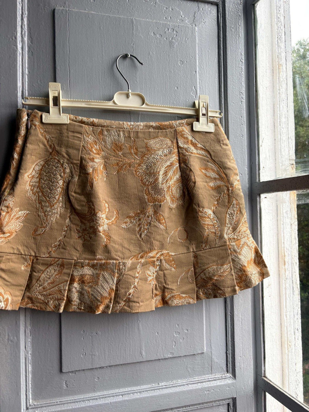 Y2K Brocade Two Piece Set Gold Floral Corset Top and Mini Skirt