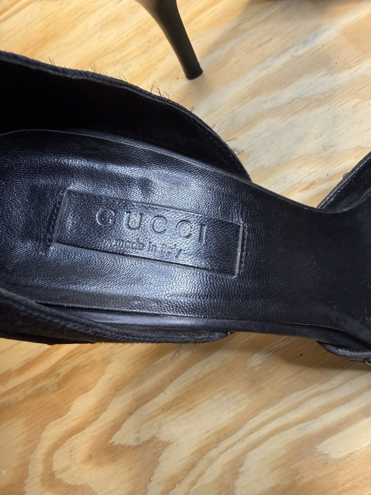 Gucci Vintage GG Canvas Horsebit Ankle Strap Pumps Black US 7B