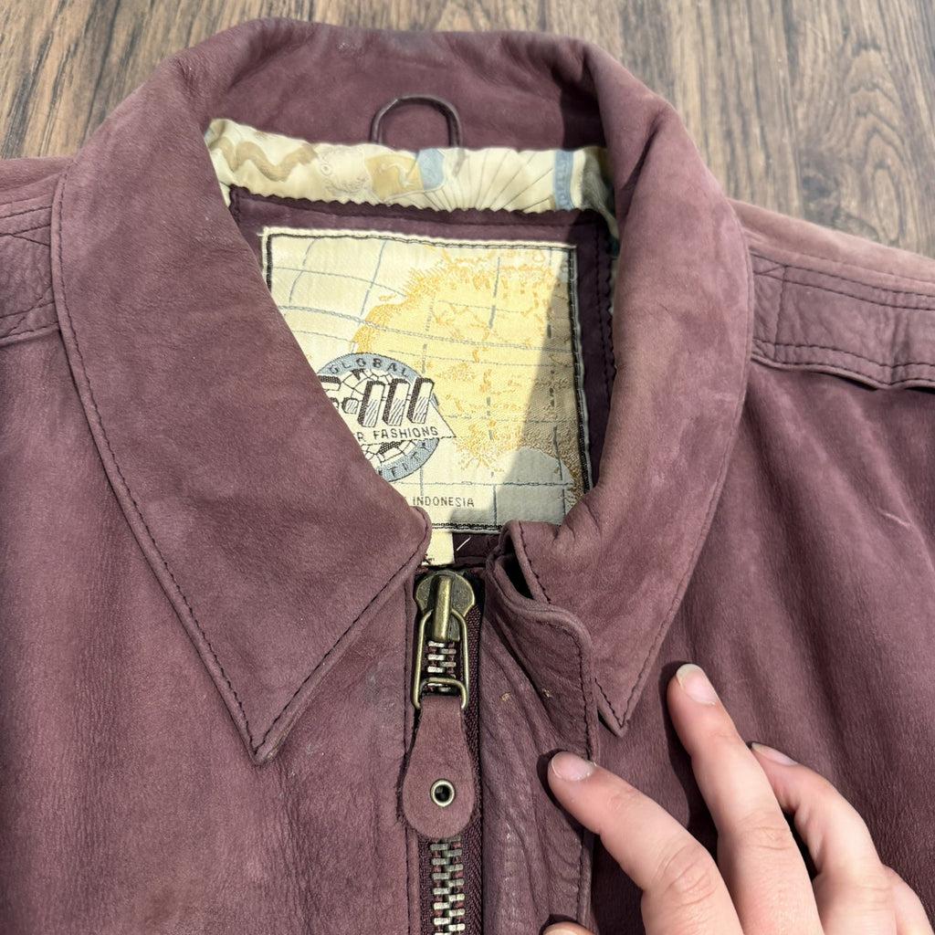 VTG Global Identity GIII Leather Aviator Bomber Jacket Men L Map Lined Purple